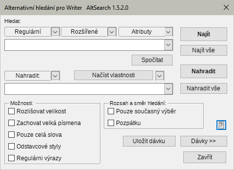 Hlavní dialogové okno AltSearch