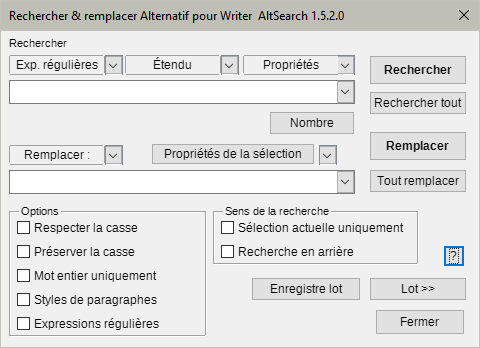Boîte de dialogue principale AltSearch
